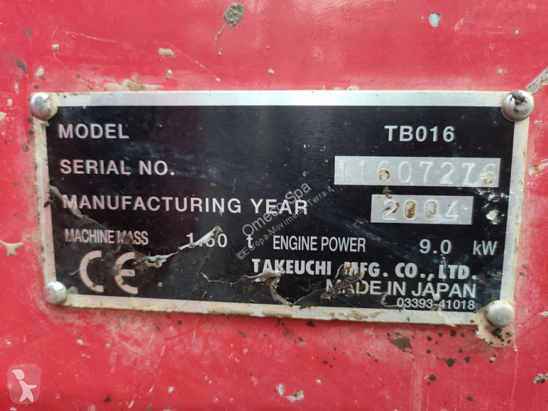 Mini escavatore Takeuchi TB 016 usato 2004 - 3390 heures - Ref. 11607276 - Photo 6
